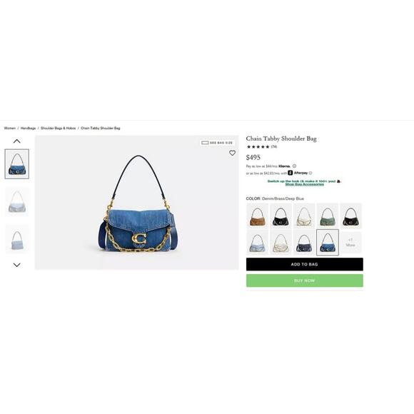 Coach Washed Denim Chain Tabby Shoulder Bag - Picture 3 of 3